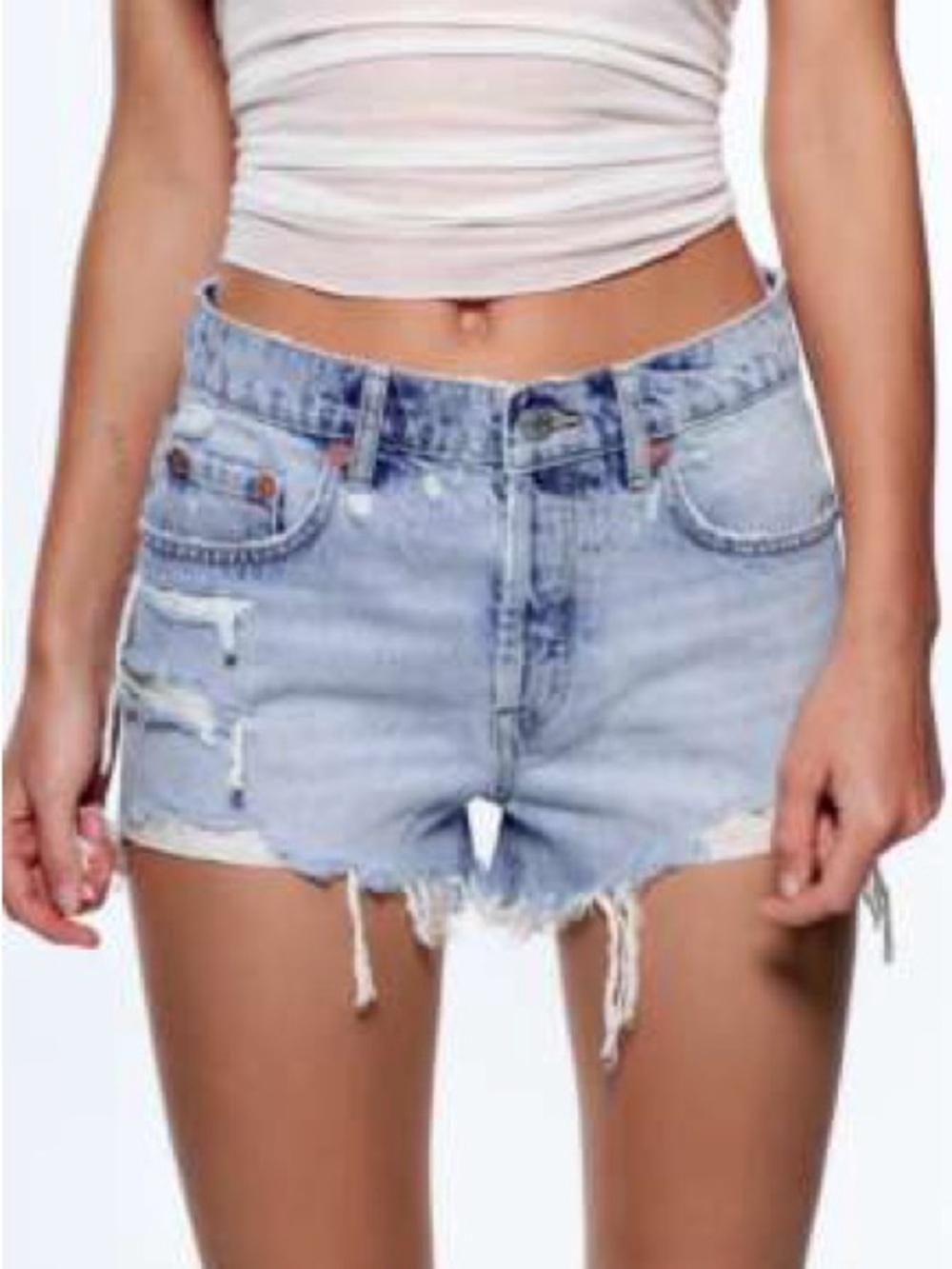 Zara Light Blue Distressed Denim Cutoff Shorts